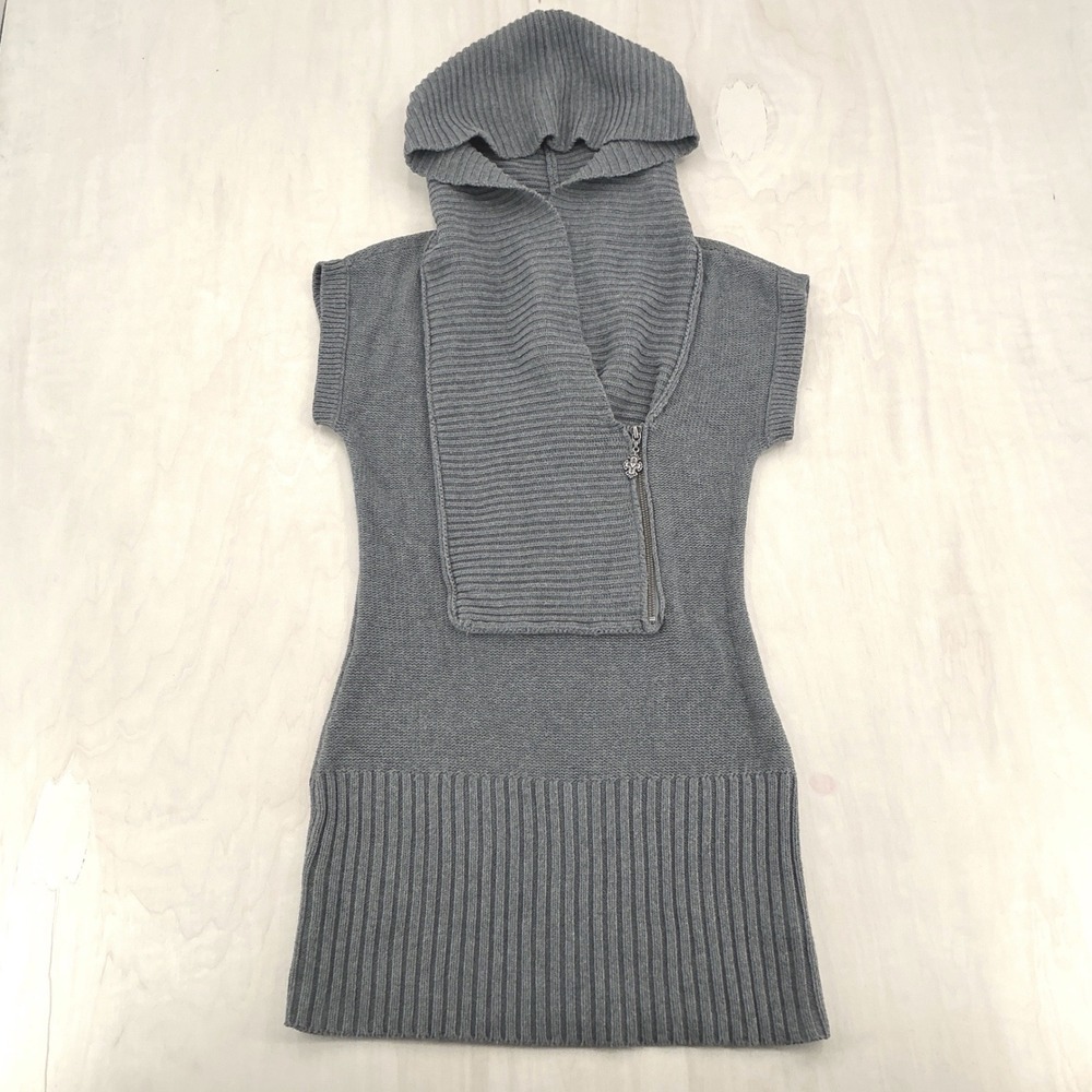 Guess Jeans Tunic Sweater Womens S Gray Hooded Asymmetrical Zip Y2K Grunge Goth